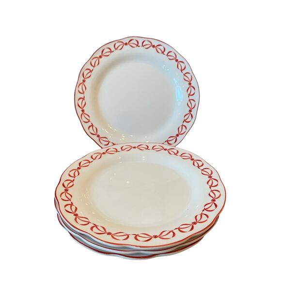 Red Bow Border Ceramic Dinner Plates 10.5in Set of 4 Eaton Fine Dining New - Picture 12 of 16